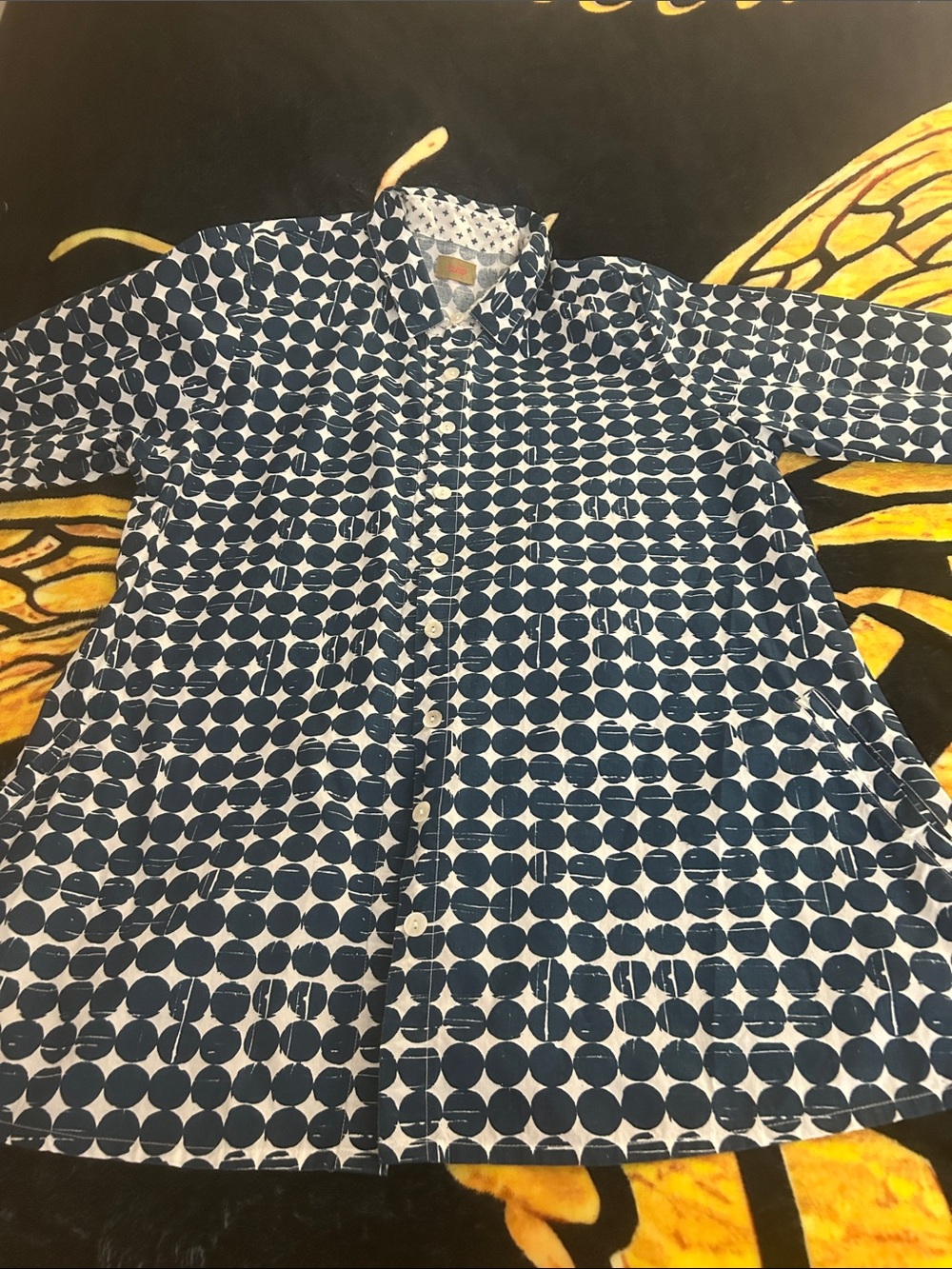 Womens Navy Dot Button-Up Pajama Top